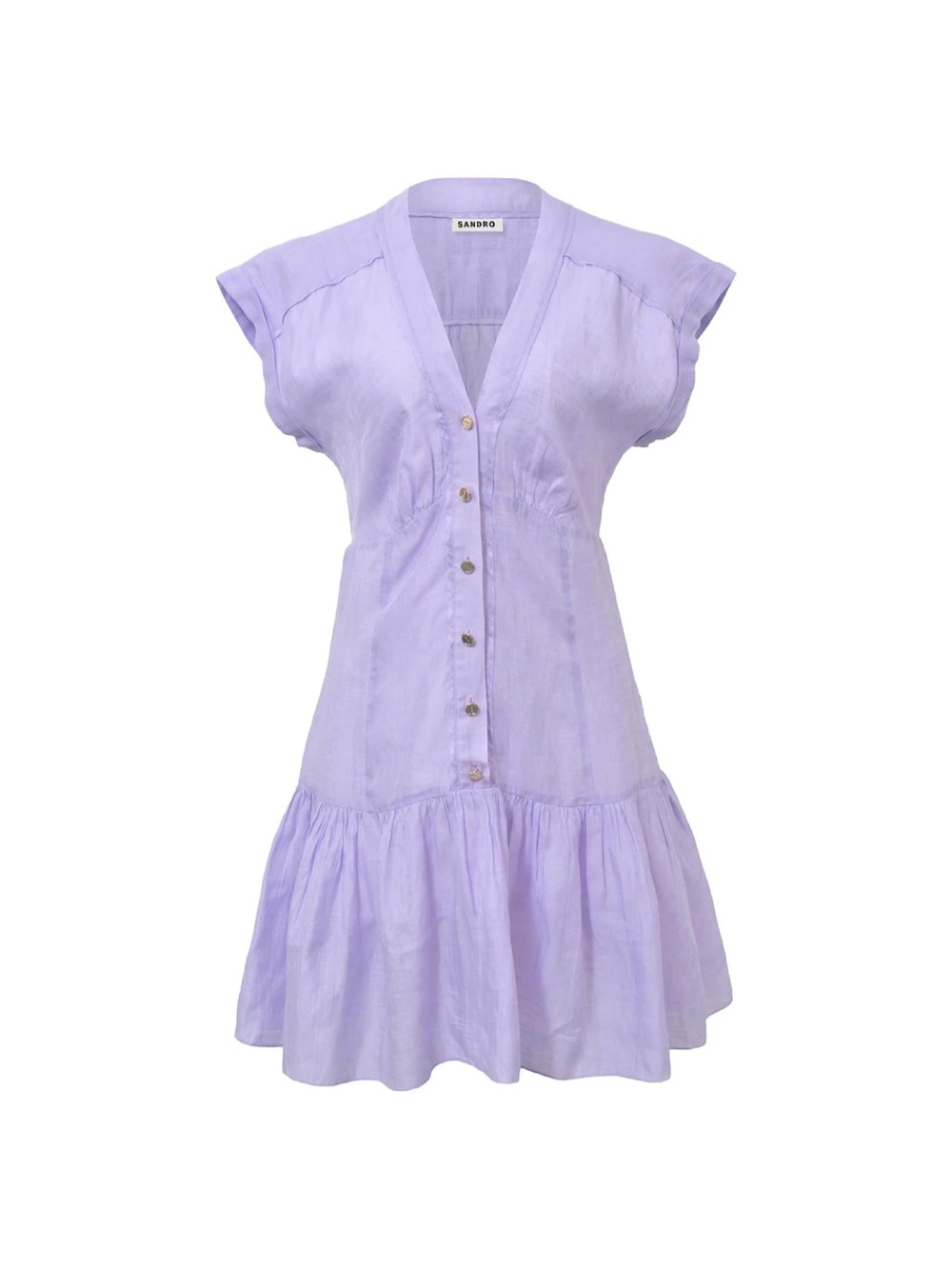 Sandro Lavender Button-Front V-Neck Ruffle-Hem Mini Dress